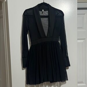 Elegant Black Sheer Sleeve Dress